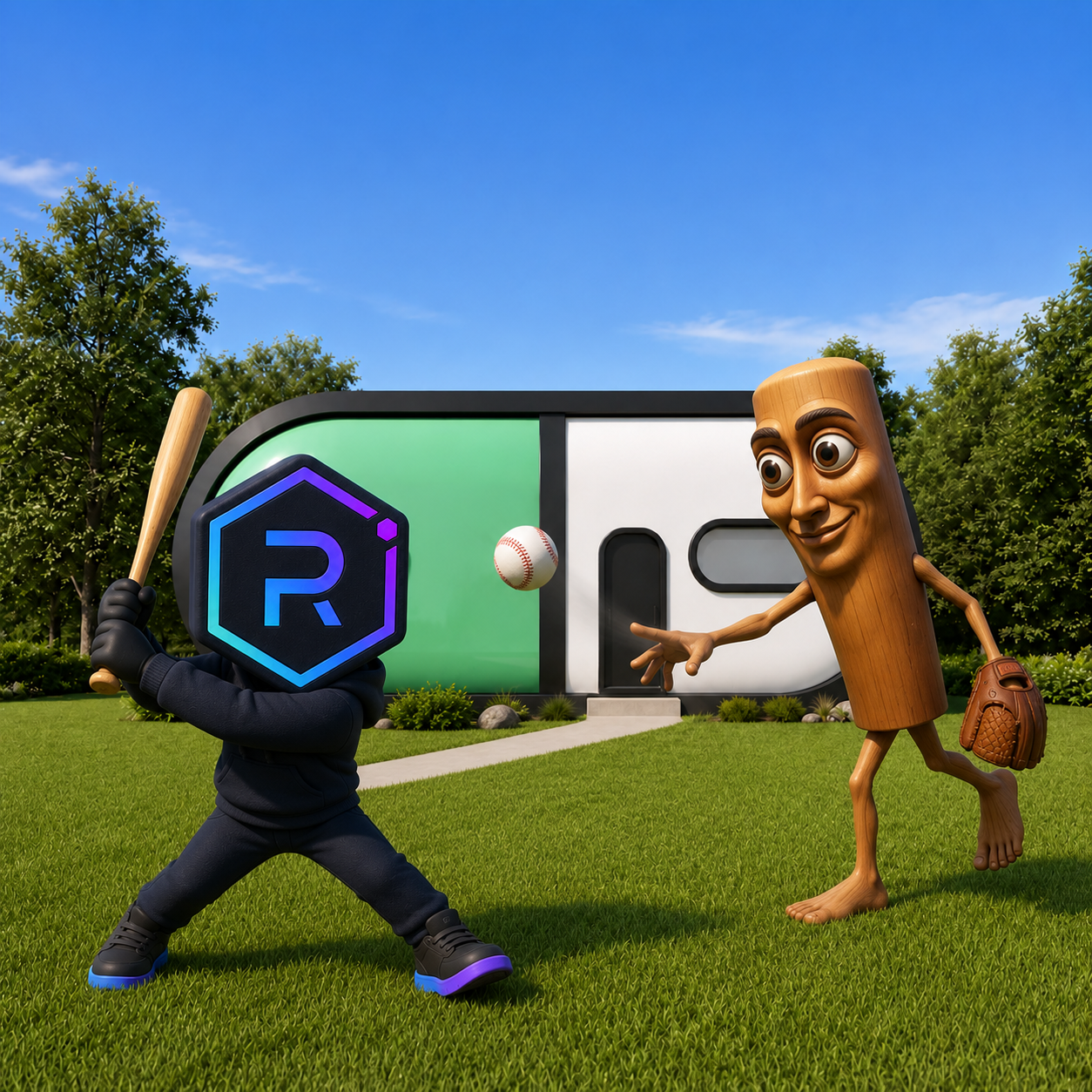 FATHER playing baseball with the bat